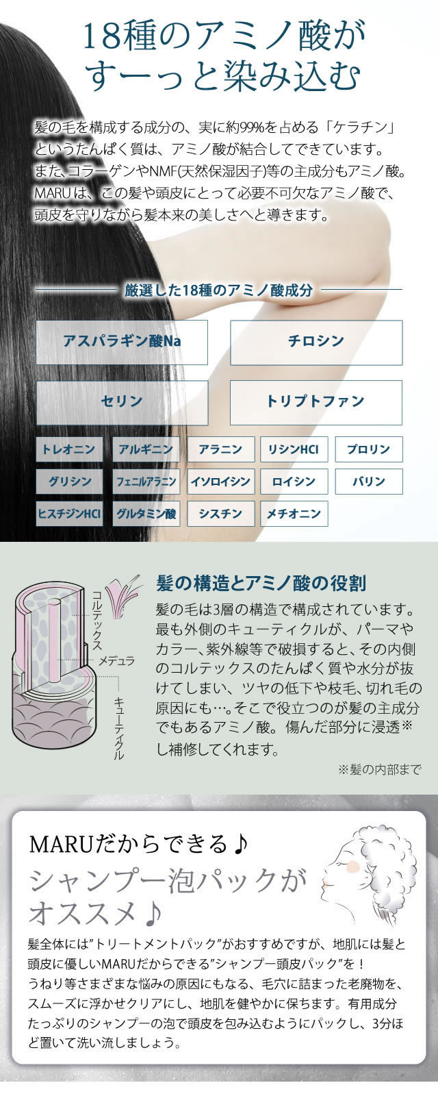 18種のアミノ酸がすーっと染み込む
